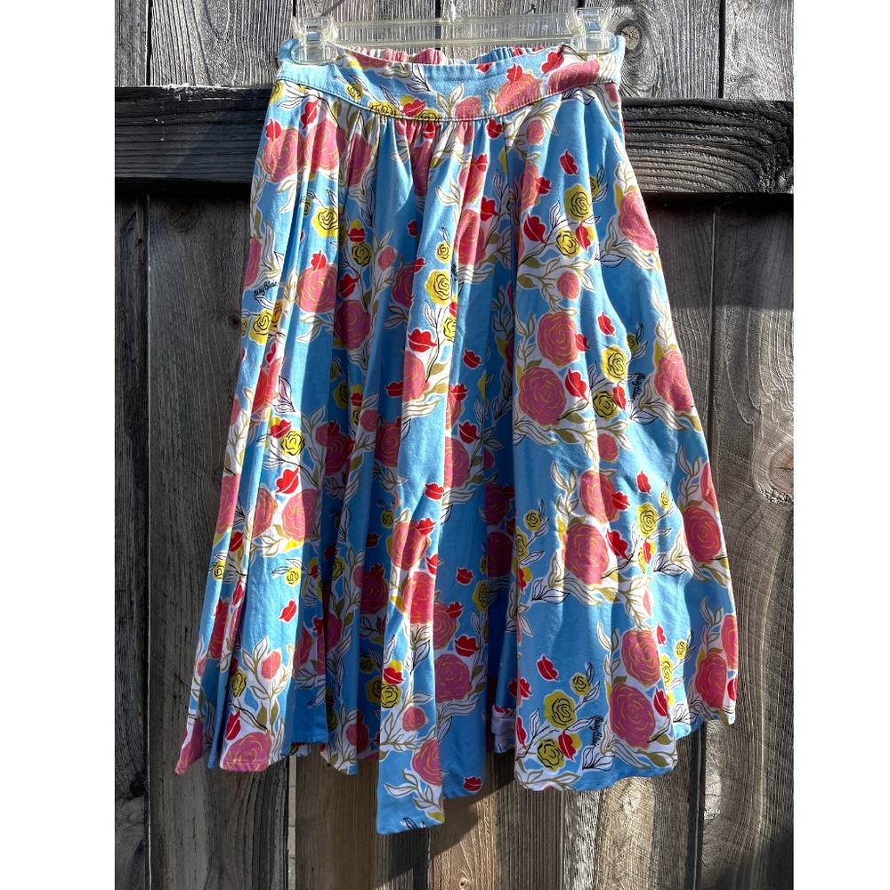 Pinup Couture Circle Skirt in Mary Blair Blue Lips and Roses